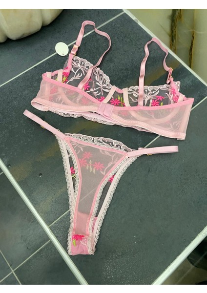 Pembe Çiçekli Bralet Takımı
