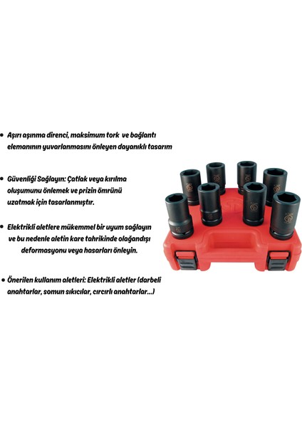 Chicago Pneumatic SS413DTW 1/2" 3'lü Metrik Derin Ince Duvar Prizi Seti - Metric Deep Thin Wall Socket