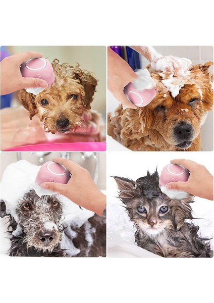 Şampuan Hazneli Kedi ve Köpek Evcil Hayvan Yıkama Fırçası Silikon Pembe