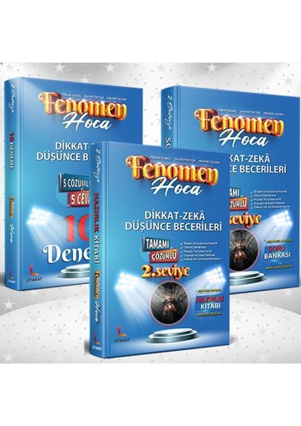 Liyakat Yayınları 2. Seviye Fenomen Hoca Dikkat Zeka ve Düşünce Beceriler Hazırlık Kitabı - Soru Kitabı - 10 Deneme 3'lü Set