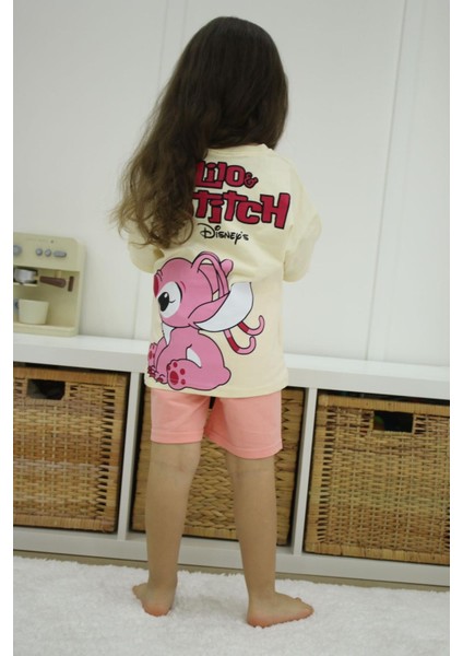 Miniko Kids Kız Çocuk Stitch Modelli Pamuk Şortlu Takım