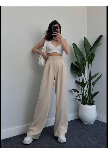 Kadın Beli Cırtlı Palazzo Rahat Trend Pantolon