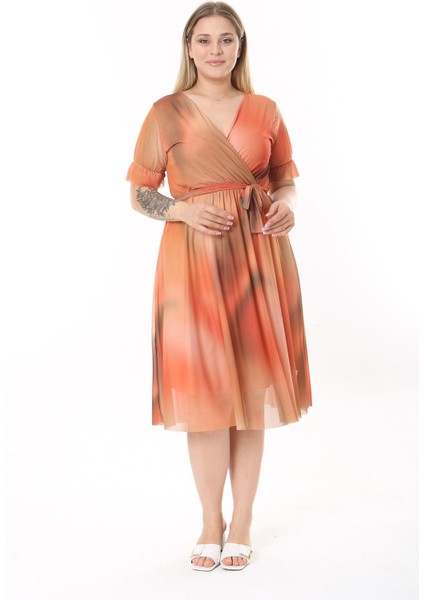 Kruvaze Yaka Büyük Beden Kısa Kol Elbise 30A-2530 fiyatları