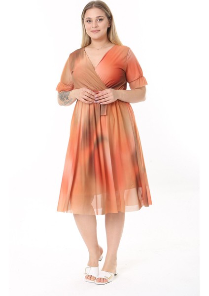 Kruvaze Yaka Büyük Beden Kısa Kol Elbise 30A-2530 modelleri