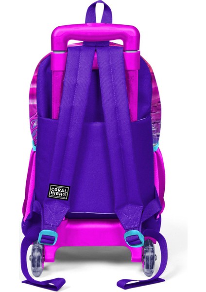 Kids Pembe Mor Kaplumbağa Desenli Üç Bölmeli Çekçekli Okul Sırt Çantası 23956 fırsatları
