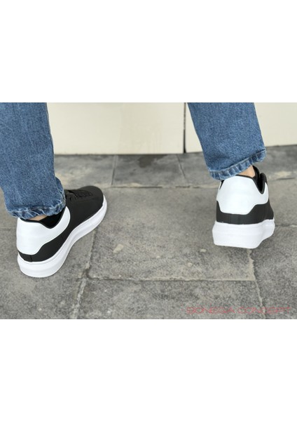 Yüksek Taban Günlük Spor Sneaker Ayakkabı Siyah -Beyaz