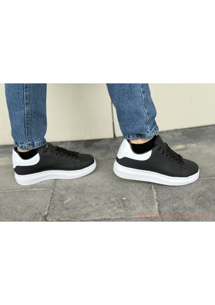 Yüksek Taban Günlük Spor Sneaker Ayakkabı Siyah -Beyaz