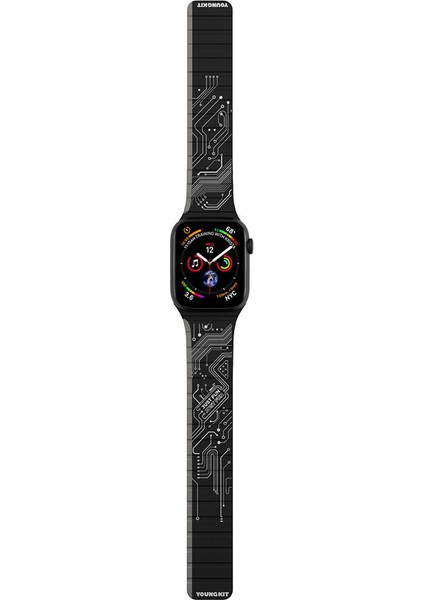 Watch 42MM Uyumlu Kordon Youngkit Technology Magnetik Tak Çıkar Silikon Strap Kayış Siyah
