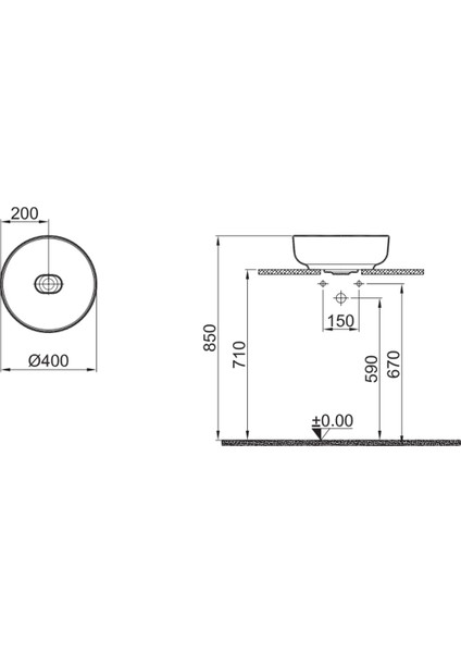 Zero 2.0 40X40 cm Mat Antrasit Gri Yuvarlak Çanak Lavabo fiyatları