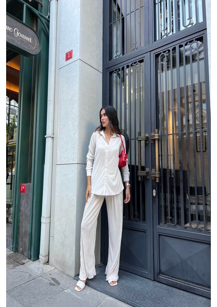 2'li Piliseli Gömlek Pantolon Taş Takım