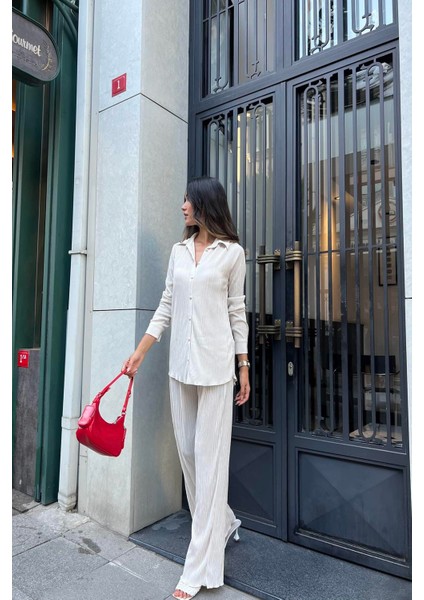 2'li Piliseli Gömlek Pantolon Taş Takım modelleri