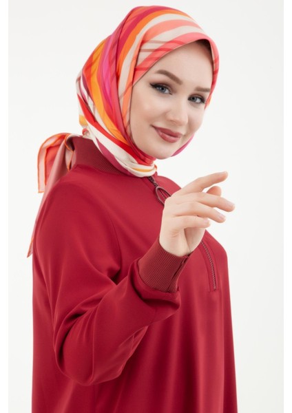 Armine Trend Ribanalı Fermuarlı Krep Kumaşlı Tunik Bordo 24YT436