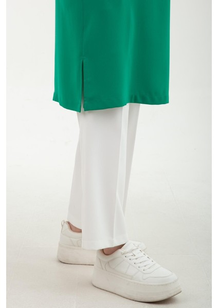 Kolları Ribanalı Kapüşonlu Yarım Fermuarlı Tunik Benetton Yeşili 24YT461 modelleri