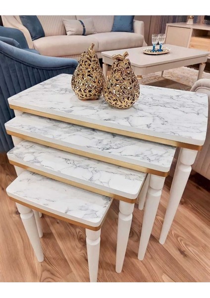 4lü Lüx Zigon Sehpa Beyaz Mermer Gold fiyatları