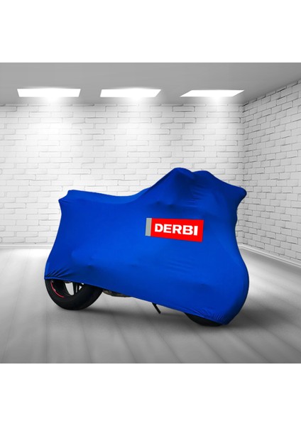 Ultra Shop Derbi Atlantis Mavi Kumaş Motosiklet Brandası Logo Baskılı Penye Motosiklet Branda