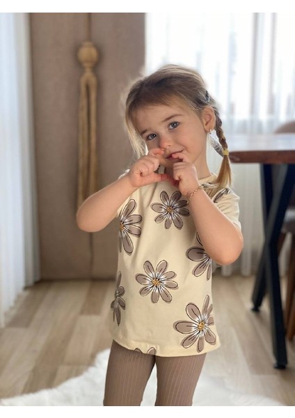 Kız Çocuk Çiçek Baskı Fitilli Kaprili Takım fiyatları