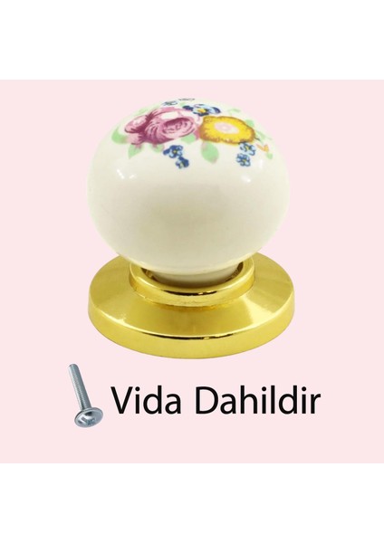 8 Adet Kardelen Gerçek Porselen Düğme Gold Altın Çekmece Dolap Kapak Kulpu Kulbu Porselen Kulp fırsatları