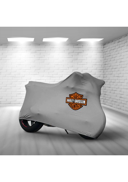 Ultra Shop Harley-Davidson Dyna Low Rider Fxdlı Gri Kumaş Motosiklet Brandası Logo Baskılı Penye Motosiklet Branda