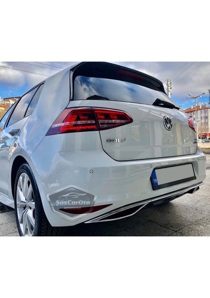 ŞüsCarOto Aksesuar Vw Golf 7 Uyumlu Araca Özel Parlak Siyah Oem Arka Difüzör Highline Difizör Tırnaklı Krom Egzoz Çıkışlı Arka Tampon Eki Ithal 1.sınıf