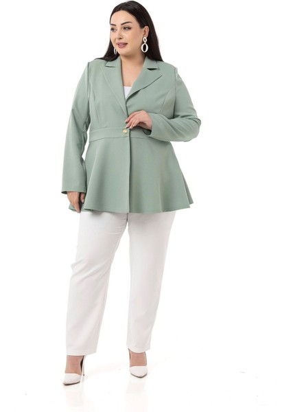 Büyük Beden Tek Düğmeli Belde Bant Detaylı Kloş Astarsız Mint Ceket fırsatları