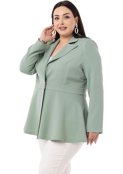 Büyük Beden Tek Düğmeli Belde Bant Detaylı Kloş Astarsız Mint Ceket indirimleri