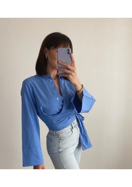 Asimetrik Kesim Bağlama Detaylı Gömlek fiyatları