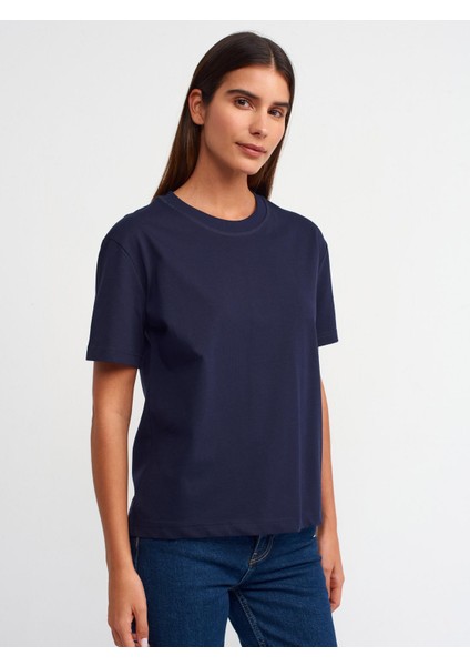 30312 DİLVİN T-SHIRT DEKORATİF DİKİŞLİ BİSİKLET YAKA