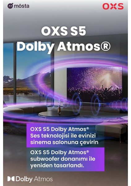 S5 Dolby Atmos HDMI Earc, Dolby Atmos 3.1.2 Dahili Subwoofer Tv Için Sound Bar