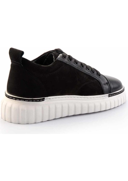 Siyah Siyah Nubuk Deri Erkek Sneaker E01401087103 modelleri