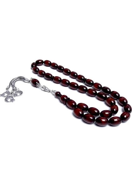 Gümüş Kamçılı Sürmeli Model Sıkma Kehribar Tesbih