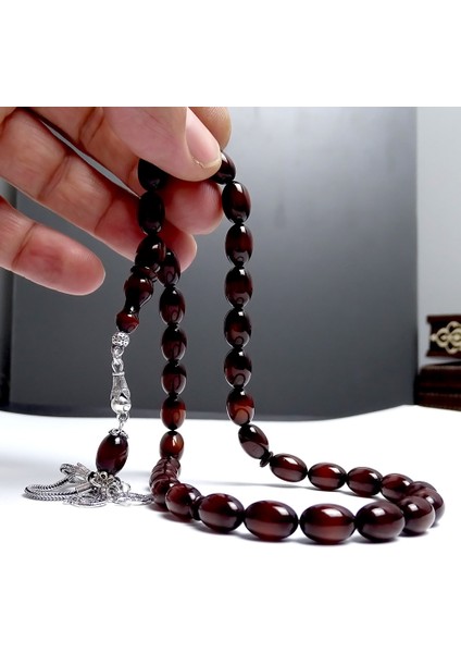 Gümüş Kamçılı Sürmeli Model Sıkma Kehribar Tesbih fırsatları