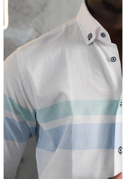 Panolu Yaka Düğmeli Pamuklu Slimfit Yazlık Gömlek fırsatları