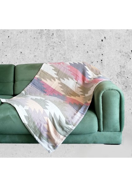 Baby %100 Pamuklu 4 Katlı Müslin 90X170CM Peştemal, Plaj Havlusu, Banyo Havlusu Etnik Desen