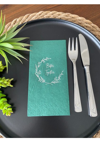 Gümüş Yaldızlı Yeşil Better Together Peçete 16 Adet