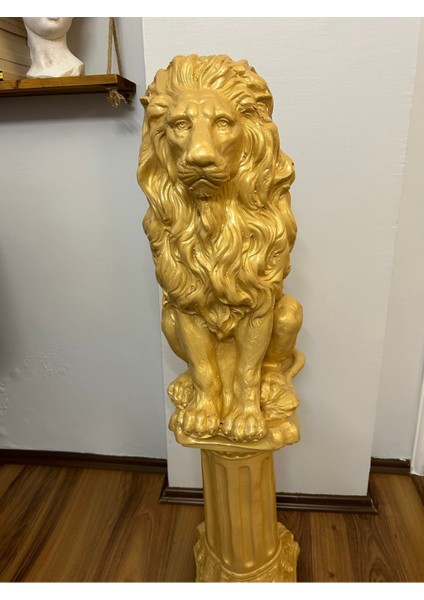 Dekoratif Büyük Boy 2 Parça Gold Takım Gold Sütun ve Gold Aslan fiyatları