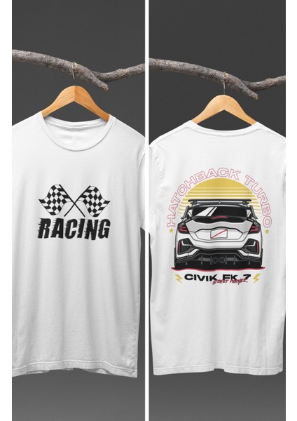 Honda Civic Fk7 Sırt Baskılı T-Shirt, Racing Araba Yarış Temalı Baskılı Tişört