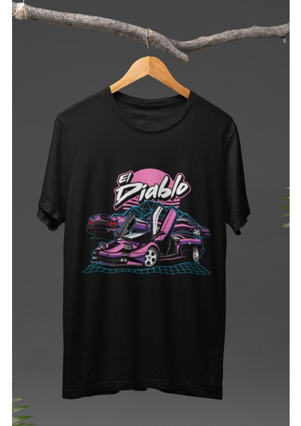 Lamborghini El Diablo Baskılı T-Shirt, Araba Yarış Temalı Baskılı Tişört
