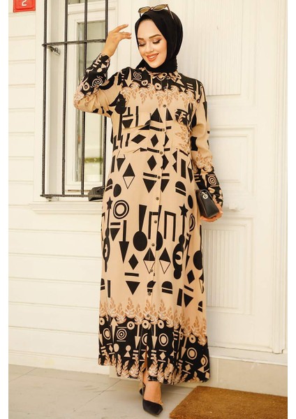 Desenli Vizon Tesettür Elbise 35202V fiyatları