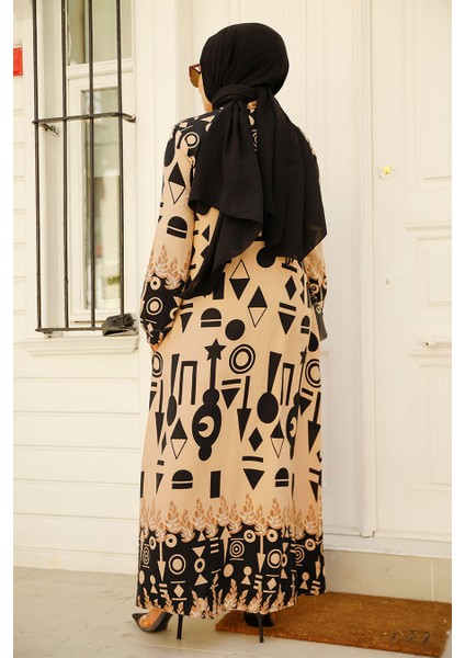 Desenli Vizon Tesettür Elbise 35202V modelleri