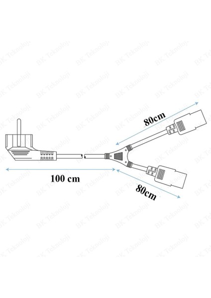 BK Teknoloji Tek Piriz 2 Güç Çıkışlı Pc Monitör Printer Power Şarj Kablosu - 1.8 Metre