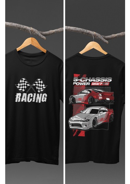 Street Racing Car Sırt Baskılı T-Shirt, Racing Araba Yarış Temalı Baskılı Tişört