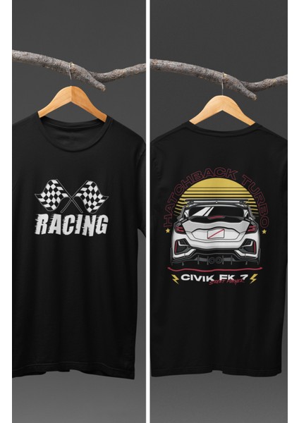 Honda Civic Fk7 Sırt Baskılı T-Shirt, Racing Araba Yarış Temalı Baskılı Tişört