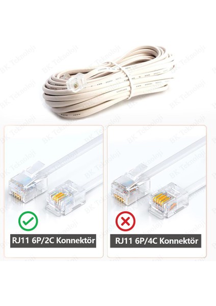 RJ11 6P2C Hazır Telefon Modem Ara Hat Kablosu 3 Metre