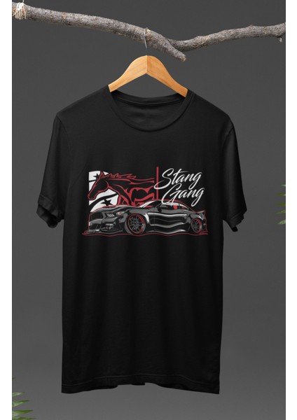 Stang Gang Ford Mustang Baskılı T-Shirt, Araba Yarış Temalı Baskılı Tişört