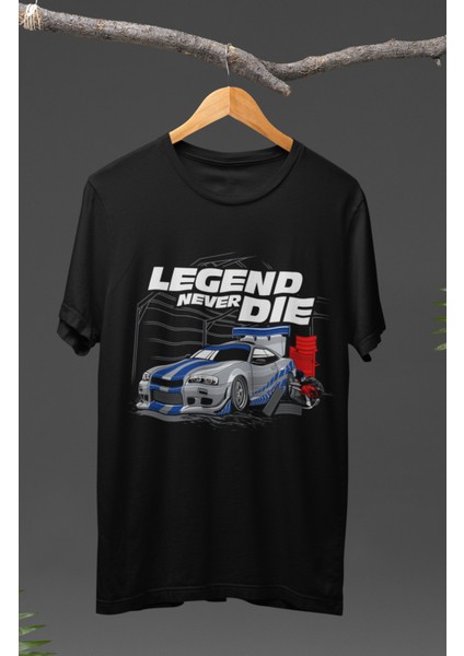 Legend Never Die Nissan Gtr Skyline R34 Baskılı T-Shirt, Araba Yarış Temalı Baskılı Tişört