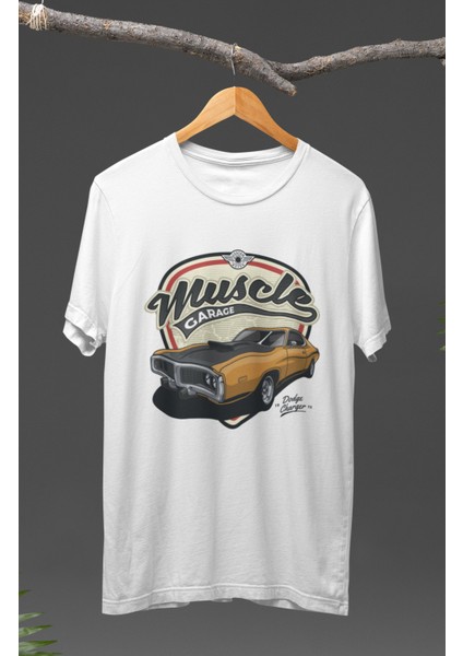 Dodge Charger Muscle Garage Baskılı T-Shirt, Araba Yarış Temalı Baskılı Tişört