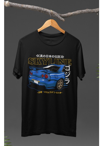 Nissan Skyline GT-R34 Arka Görüntü Baskılı T-Shirt, Araba Yarış Temalı Tişört