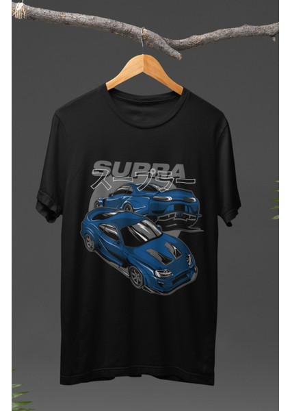 Mavi Toyota Supra Baskılı T-Shirt, Araba Yarış Temalı Tişört