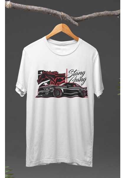 Stang Gang Ford Mustang Baskılı T-Shirt, Araba Yarış Temalı Baskılı Tişört