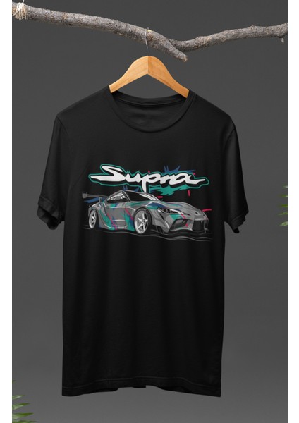Renkli Toyota Supra Baskılı T-Shirt, Araba Yarış Temalı Baskılı Tişört